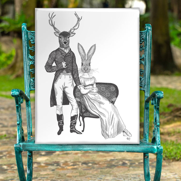 Mr Deer and Mrs Rabbit, Limited Edition Print of drawing | Ltd Ed Canvas 28x40inch