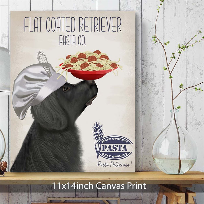 Flat Coated Retriever Pasta Cream, Dog Art Print, Wall art | Canvas 11x14inch
